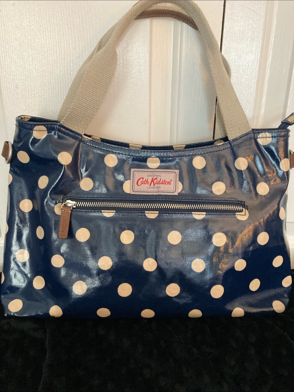Cath Kidston Navy and Cream Polka Dot Tote